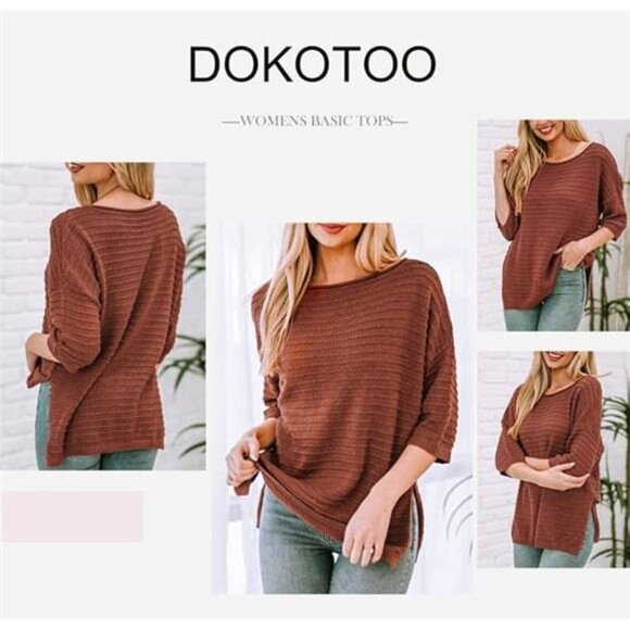 Women's Casual 3/4 Sleeve Loose Tunic Tops Knit Spring‎ Summer Sweater Blouses - Picture 5 of 5